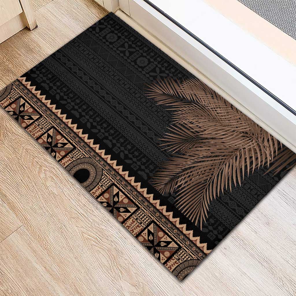 Fiji Palm Leaves Rubber Doormat Masi and Tapa Tribal Pattern Beige Color