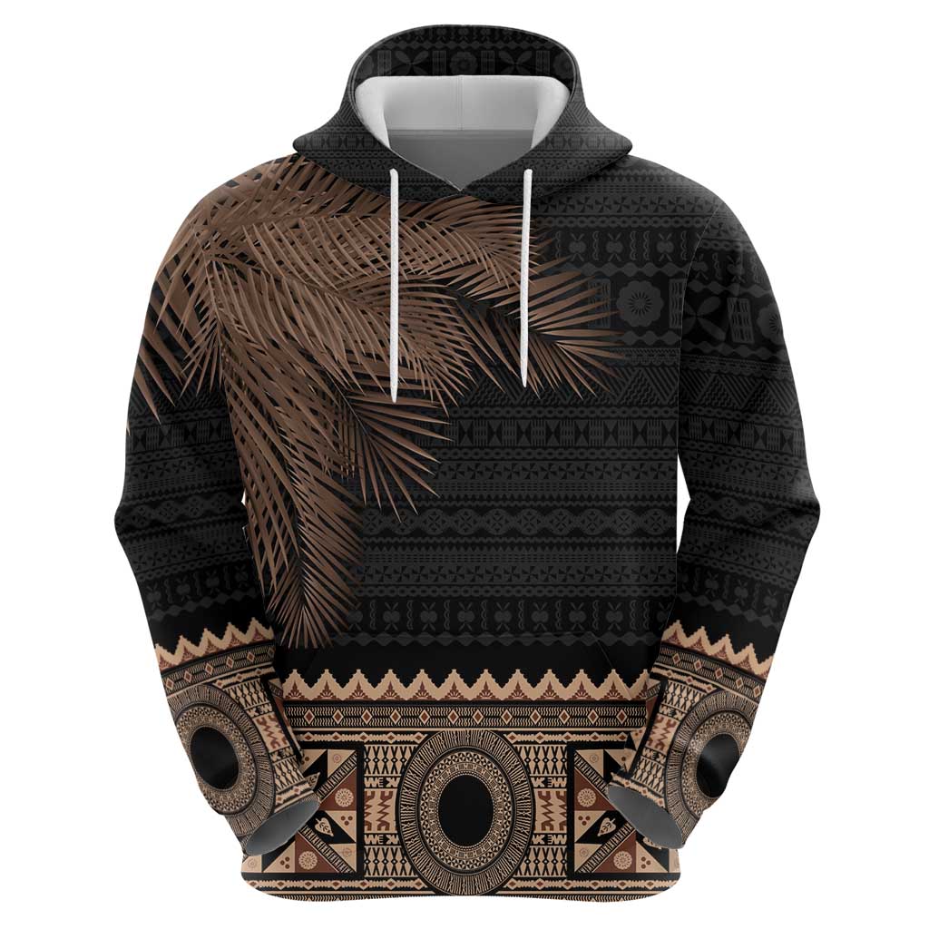 Fiji Palm Leaves Zip Hoodie Masi and Tapa Tribal Pattern Beige Color