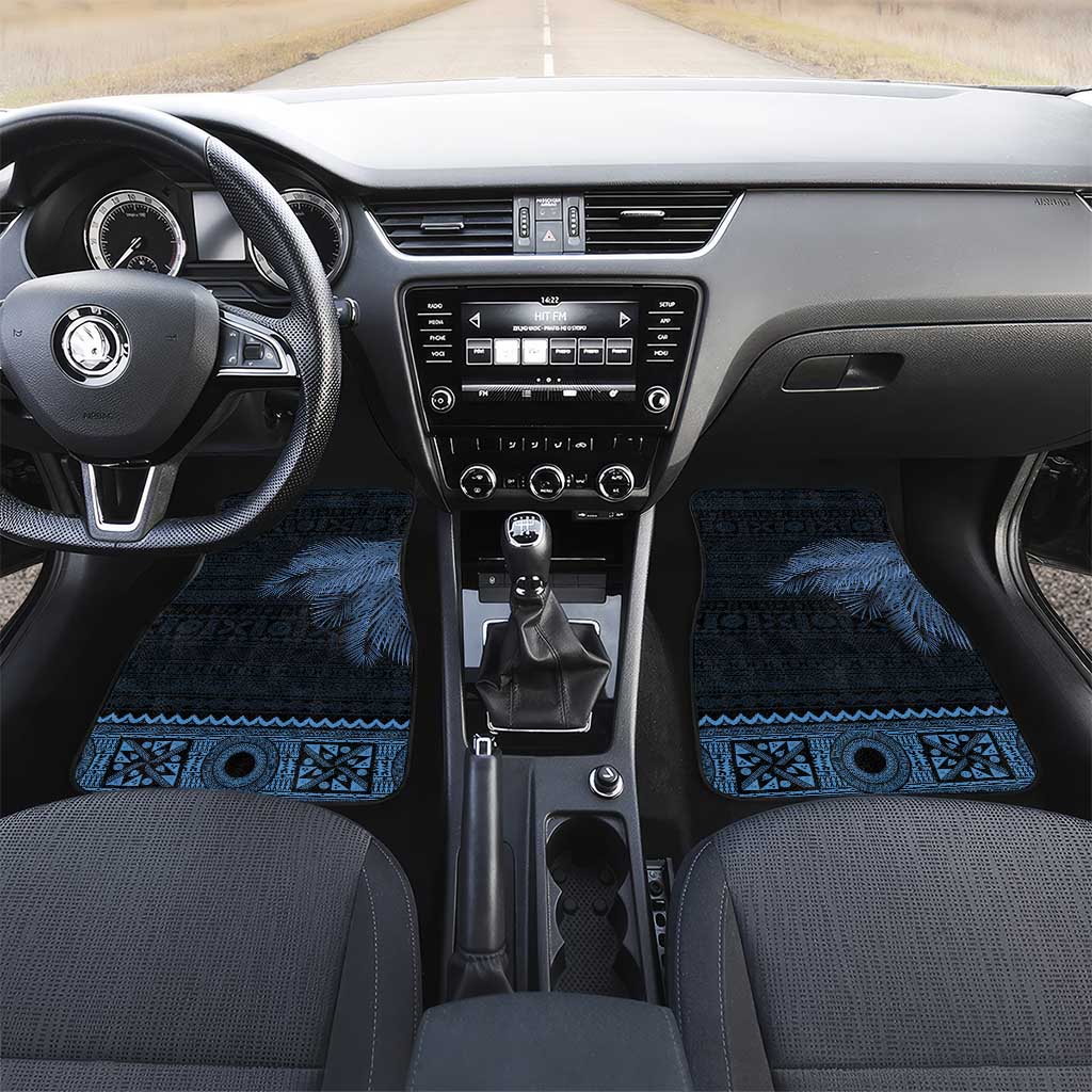 Fiji Palm Leaves Car Mats Masi and Tapa Tribal Pattern Blue Color LT03 Set 2pcs - Front Blue - Polynesian Pride