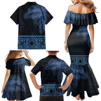 Fiji Palm Leaves Family Matching Mermaid Dress and Hawaiian Shirt Masi and Tapa Tribal Pattern Blue Color LT03 - Polynesian Pride