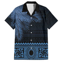 Fiji Palm Leaves Family Matching Off Shoulder Maxi Dress and Hawaiian Shirt Masi and Tapa Tribal Pattern Blue Color LT03 Dad's Shirt - Short Sleeve Blue - Polynesian Pride