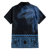 Fiji Palm Leaves Family Matching Off Shoulder Maxi Dress and Hawaiian Shirt Masi and Tapa Tribal Pattern Blue Color LT03 - Polynesian Pride