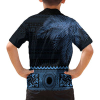 Fiji Palm Leaves Family Matching Off Shoulder Short Dress and Hawaiian Shirt Masi and Tapa Tribal Pattern Blue Color LT03 - Polynesian Pride
