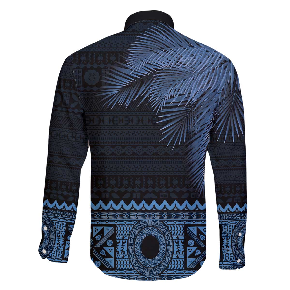 Fiji Palm Leaves Family Matching Off Shoulder Short Dress and Hawaiian Shirt Masi and Tapa Tribal Pattern Blue Color LT03 - Polynesian Pride