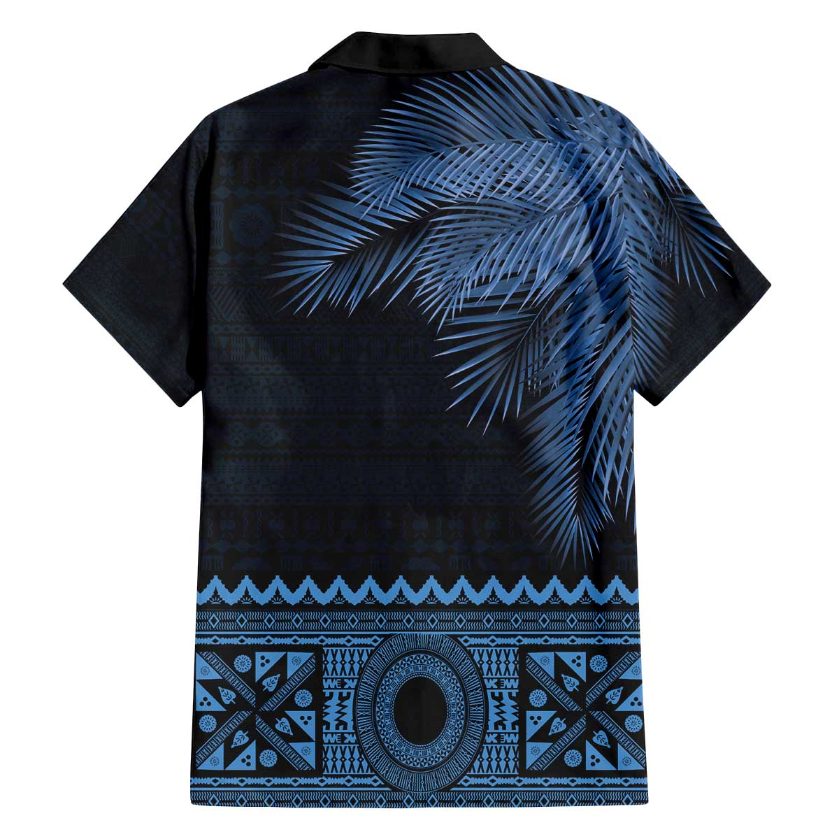 Fiji Palm Leaves Family Matching Puletasi and Hawaiian Shirt Masi and Tapa Tribal Pattern Blue Color LT03 - Polynesian Pride