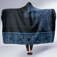 Fiji Palm Leaves Hooded Blanket Masi and Tapa Tribal Pattern Blue Color LT03 One Size Blue - Polynesian Pride