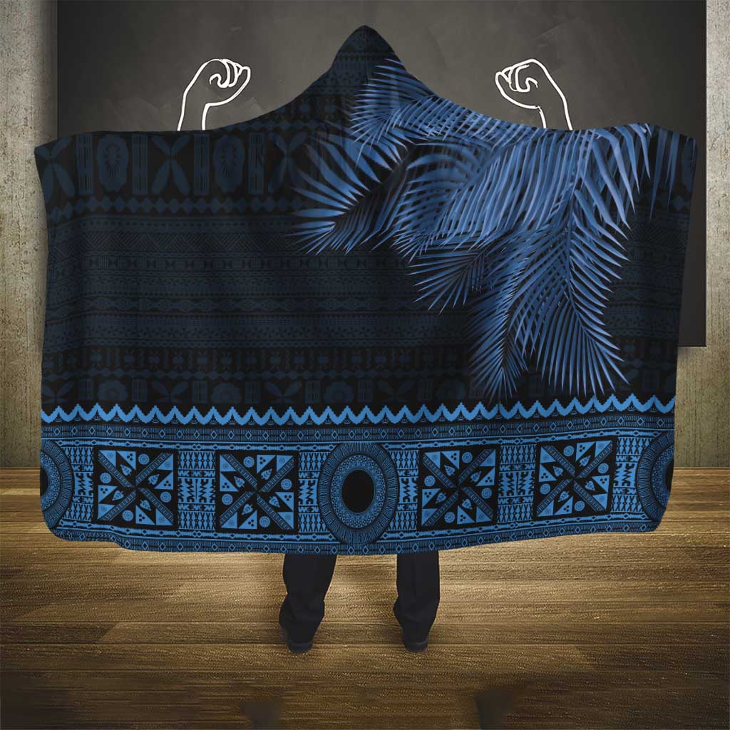 Fiji Palm Leaves Hooded Blanket Masi and Tapa Tribal Pattern Blue Color LT03 - Polynesian Pride