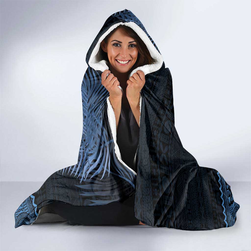 Fiji Palm Leaves Hooded Blanket Masi and Tapa Tribal Pattern Blue Color LT03 - Polynesian Pride