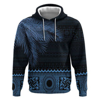 Fiji Palm Leaves Hoodie Masi and Tapa Tribal Pattern Blue Color LT03 Pullover Hoodie Blue - Polynesian Pride