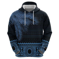 Fiji Palm Leaves Hoodie Masi and Tapa Tribal Pattern Blue Color LT03 - Polynesian Pride