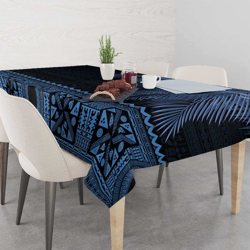 Fiji Palm Leaves Tablecloth Masi and Tapa Tribal Pattern Blue Color