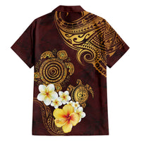 Polynesian Turtle Family Matching Long Sleeve Bodycon Dress and Hawaiian Shirt Plumeria Hibiscus Pattern Oxblood LT03 - Polynesian Pride