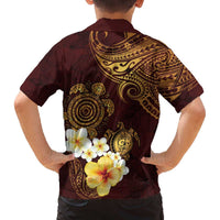 Polynesian Turtle Family Matching Off The Shoulder Long Sleeve Dress and Hawaiian Shirt Plumeria Hibiscus Pattern Oxblood LT03 - Polynesian Pride