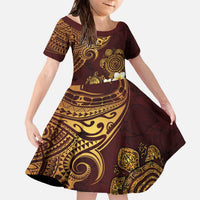 Polynesian Turtle Family Matching Off The Shoulder Long Sleeve Dress and Hawaiian Shirt Plumeria Hibiscus Pattern Oxblood LT03 Daughter's Dress Oxblood - Polynesian Pride
