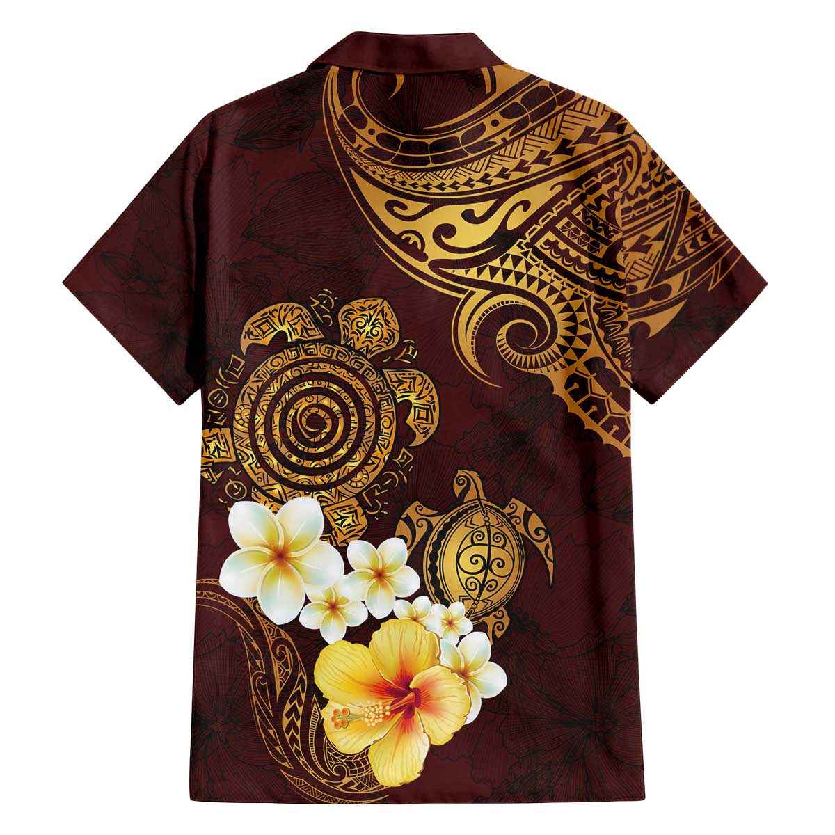 Polynesian Turtle Family Matching Off The Shoulder Long Sleeve Dress and Hawaiian Shirt Plumeria Hibiscus Pattern Oxblood LT03 - Polynesian Pride
