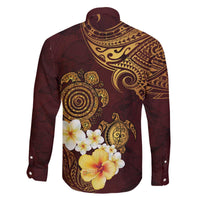Polynesian Turtle Family Matching Off The Shoulder Long Sleeve Dress and Hawaiian Shirt Plumeria Hibiscus Pattern Oxblood LT03 - Polynesian Pride