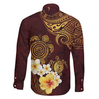 Polynesian Turtle Family Matching Off Shoulder Maxi Dress and Hawaiian Shirt Plumeria Hibiscus Pattern Oxblood