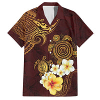 Polynesian Turtle Family Matching Short Sleeve Bodycon Dress and Hawaiian Shirt Plumeria Hibiscus Pattern Oxblood LT03 Dad's Shirt - Short Sleeve Oxblood - Polynesian Pride