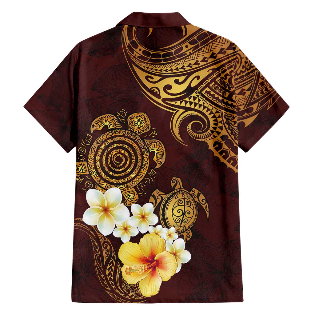 Polynesian Turtle Family Matching Short Sleeve Bodycon Dress and Hawaiian Shirt Plumeria Hibiscus Pattern Oxblood LT03 - Polynesian Pride