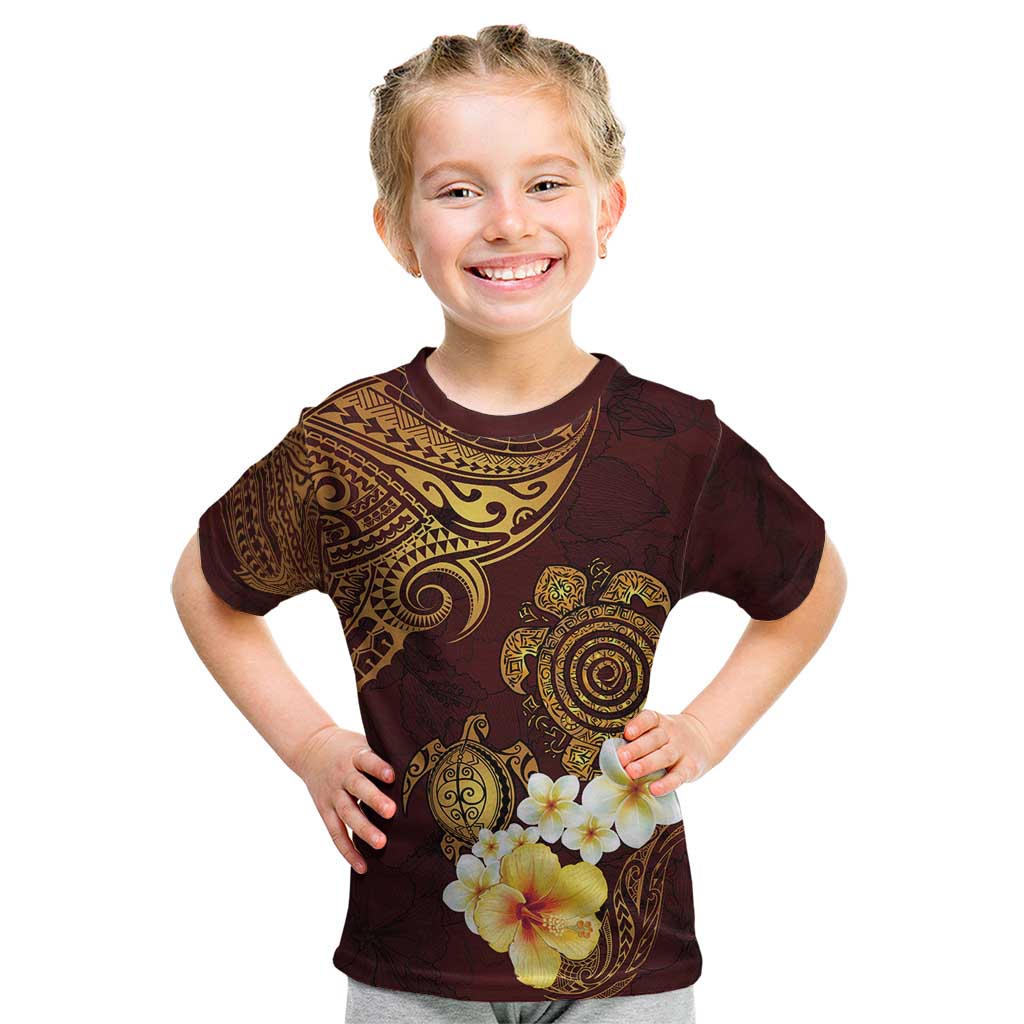 Polynesian Turtle Kid T Shirt Plumeria Hibiscus Pattern Oxblood