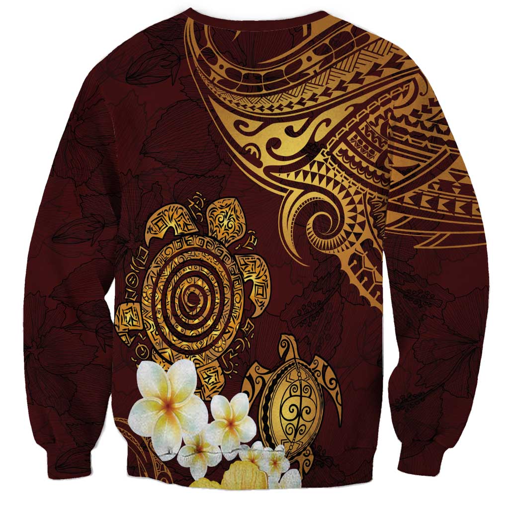 Polynesian Turtle Sweatshirt Plumeria Hibiscus Pattern Oxblood