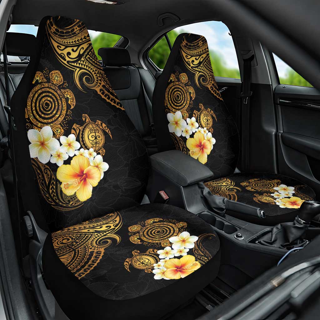 Polynesian Turtle Car Seat Cover Plumeria Hibiscus Pattern Black Color LT03 One Size Black - Polynesian Pride