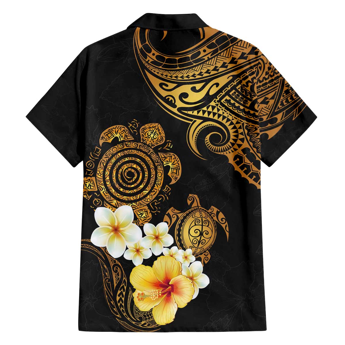 Polynesian Turtle Family Matching Off The Shoulder Long Sleeve Dress and Hawaiian Shirt Plumeria Hibiscus Pattern Black Color LT03 - Polynesian Pride