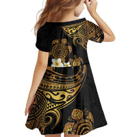 Polynesian Turtle Family Matching Short Sleeve Bodycon Dress and Hawaiian Shirt Plumeria Hibiscus Pattern Black Color LT03 - Polynesian Pride