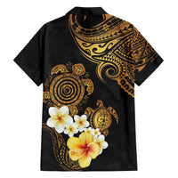 Polynesian Turtle Family Matching Short Sleeve Bodycon Dress and Hawaiian Shirt Plumeria Hibiscus Pattern Black Color LT03 - Polynesian Pride