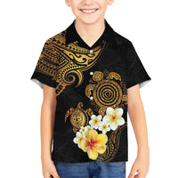 Polynesian Turtle Family Matching Short Sleeve Bodycon Dress and Hawaiian Shirt Plumeria Hibiscus Pattern Black Color LT03 Son's Shirt Black - Polynesian Pride