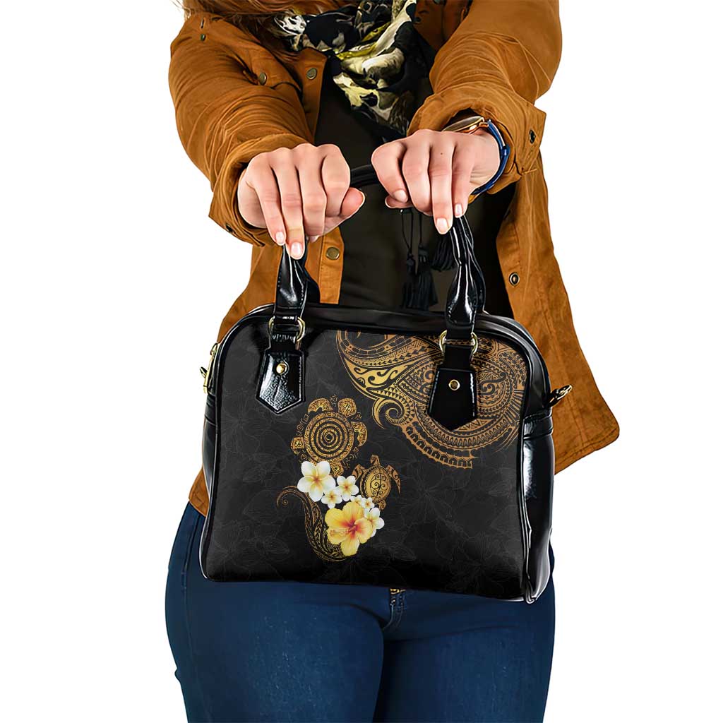 Polynesian Turtle Shoulder Handbag Plumeria Hibiscus Pattern Black Color LT03 One Size Black - Polynesian Pride