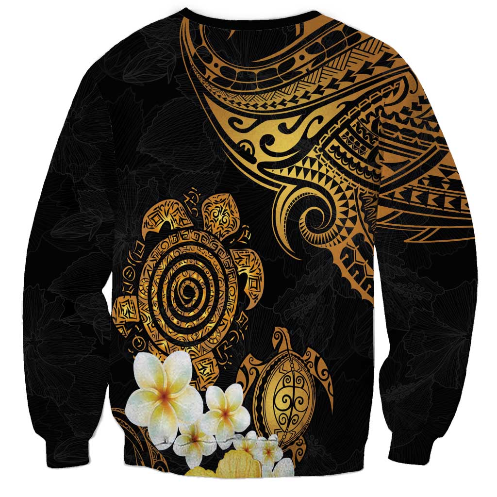 Polynesian Turtle Sweatshirt Plumeria Hibiscus Pattern Black Color