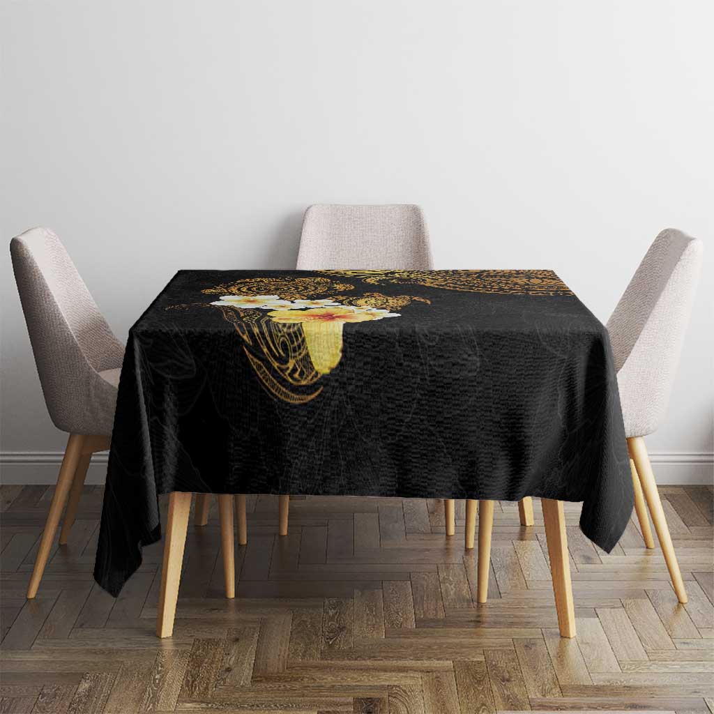 Polynesian Turtle Tablecloth Plumeria Hibiscus Pattern Black Color