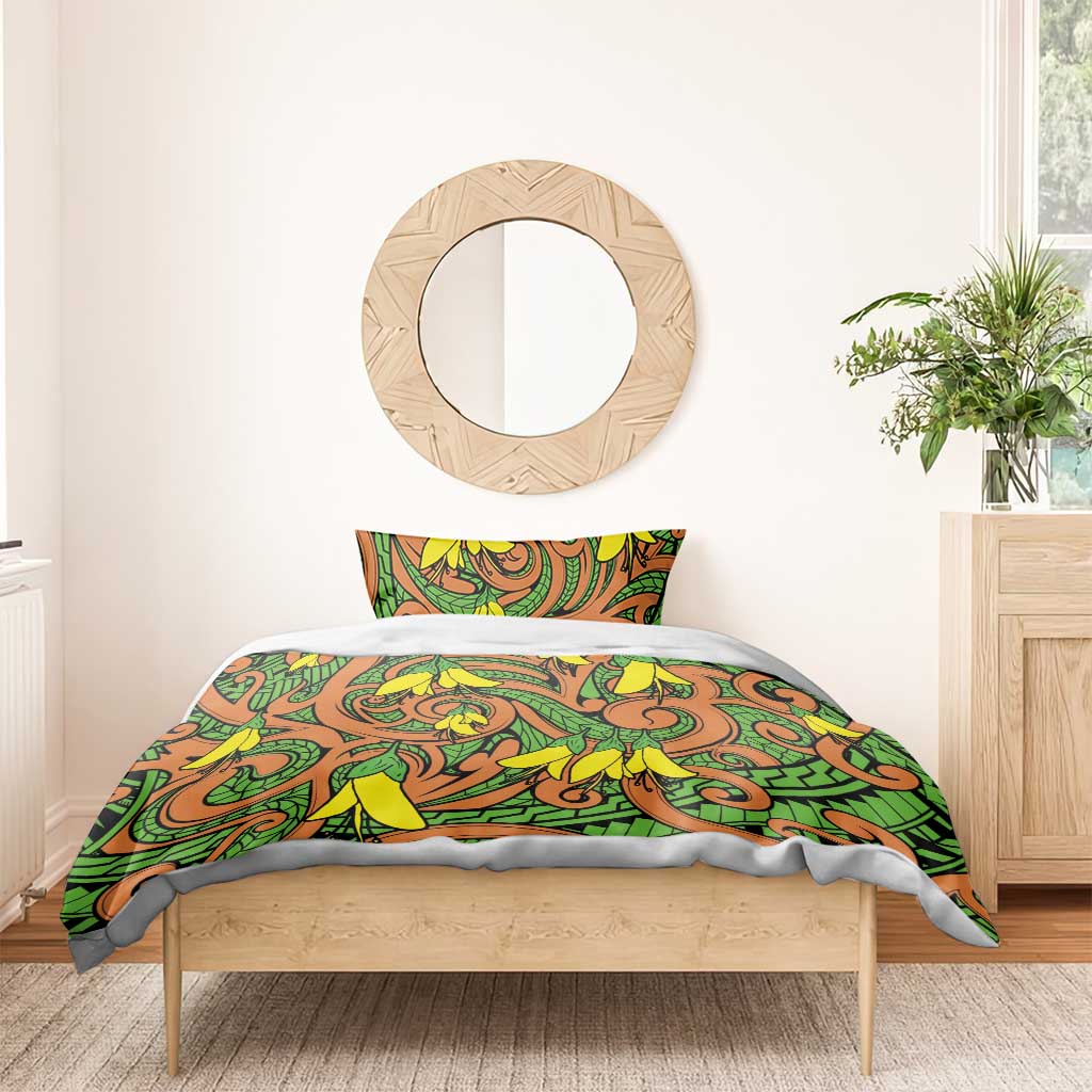 New Zealand Kowhai Flowers Bedding Set Maori Koru Pattern