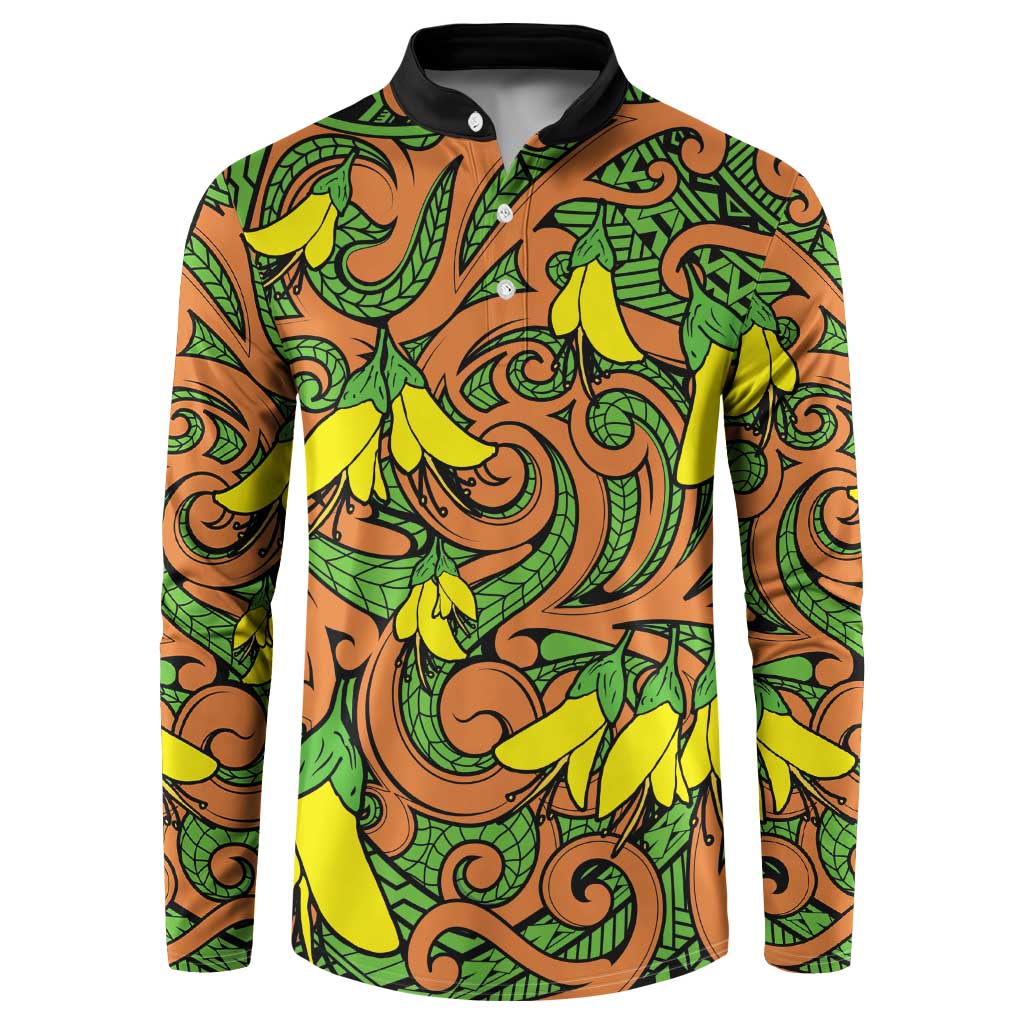New Zealand Kowhai Flowers Button Sweatshirt Maori Koru Pattern