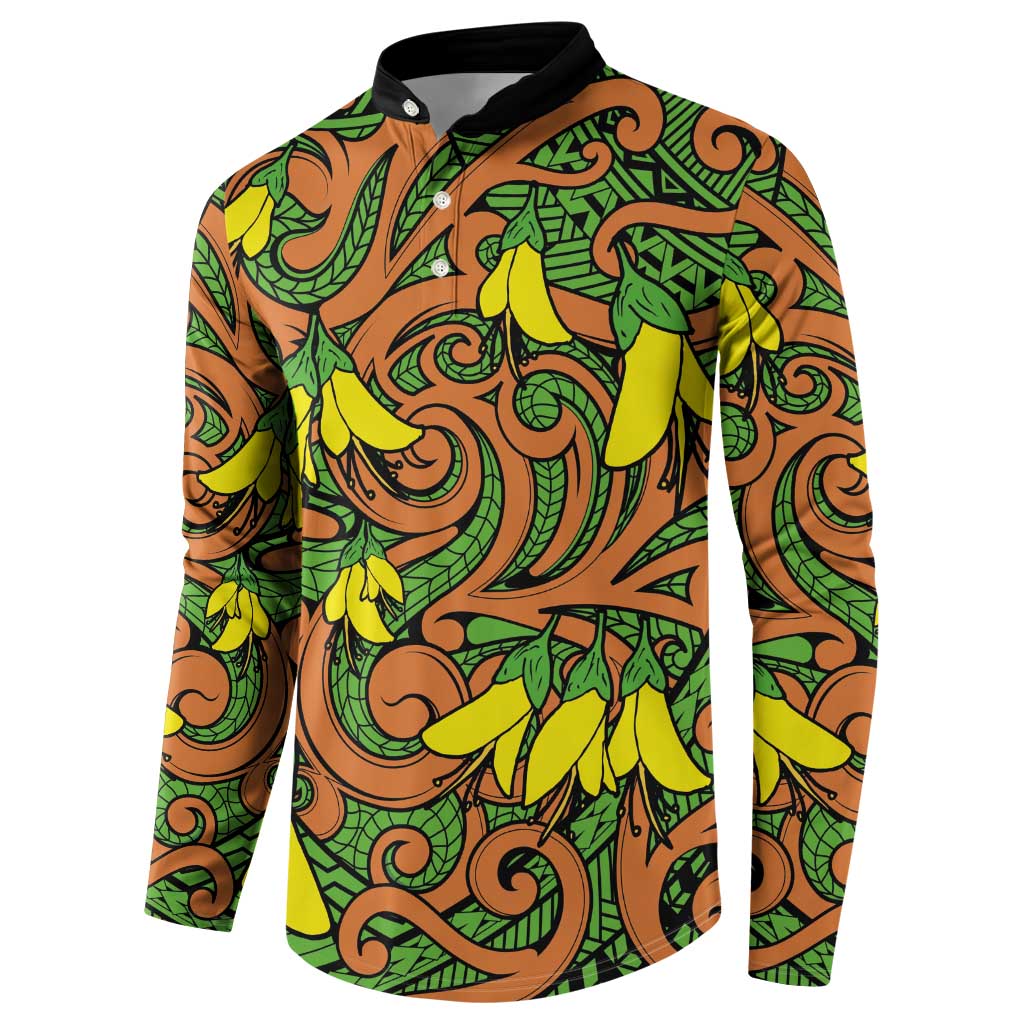 New Zealand Kowhai Flowers Button Sweatshirt Maori Koru Pattern