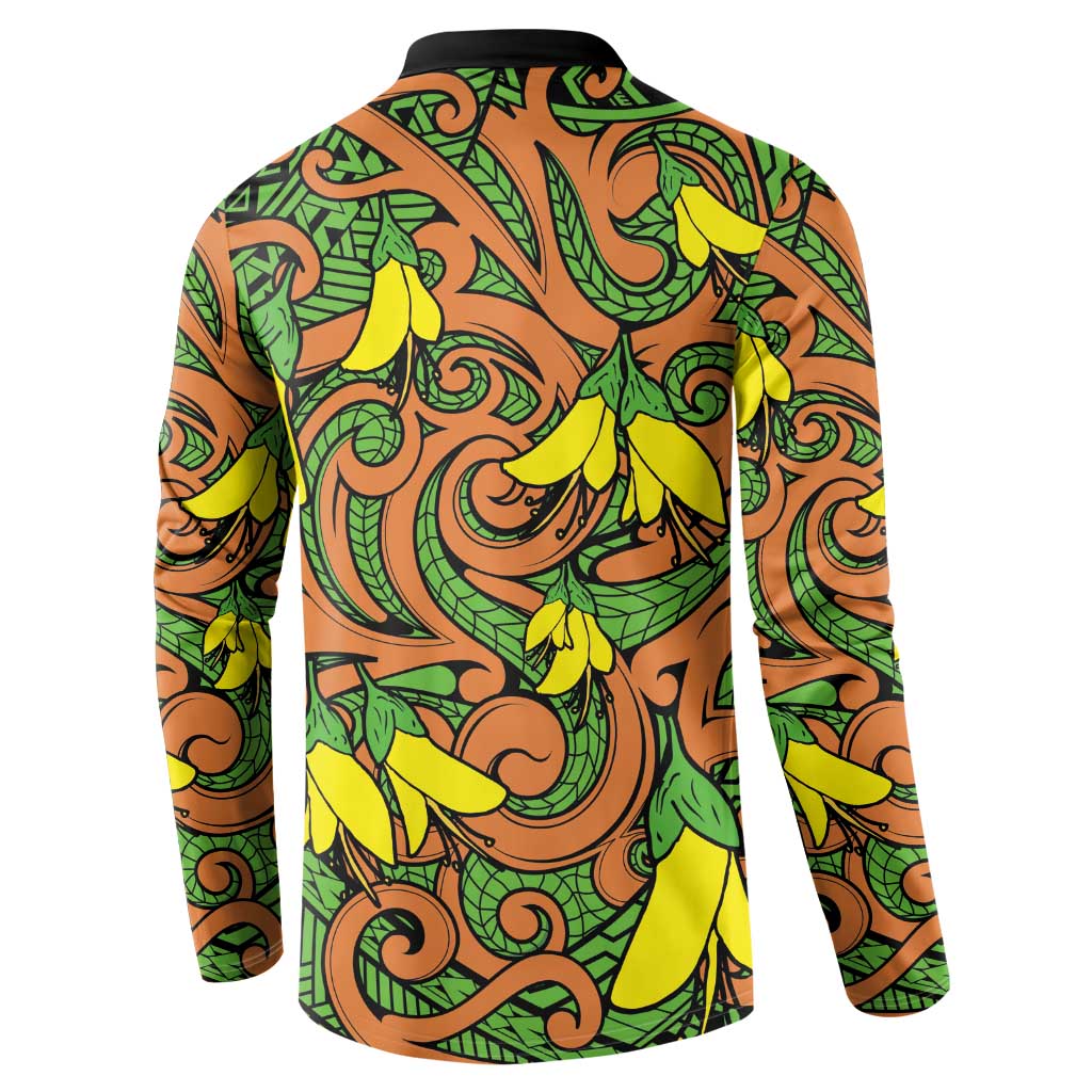 New Zealand Kowhai Flowers Button Sweatshirt Maori Koru Pattern