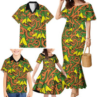New Zealand Kowhai Flowers Family Matching Mermaid Dress and Hawaiian Shirt Maori Koru Pattern LT03 - Polynesian Pride