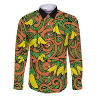 New Zealand Kowhai Flowers Family Matching Mermaid Dress and Hawaiian Shirt Maori Koru Pattern LT03 Dad's Shirt - Long Sleeve Orange - Polynesian Pride