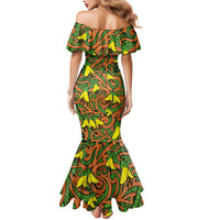 New Zealand Kowhai Flowers Family Matching Mermaid Dress and Hawaiian Shirt Maori Koru Pattern LT03 - Polynesian Pride