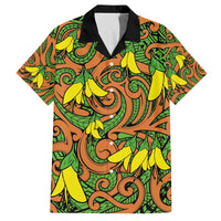 New Zealand Kowhai Flowers Family Matching Off Shoulder Short Dress and Hawaiian Shirt Maori Koru Pattern LT03 Dad's Shirt - Short Sleeve Orange - Polynesian Pride