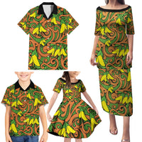 New Zealand Kowhai Flowers Family Matching Puletasi and Hawaiian Shirt Maori Koru Pattern LT03 - Polynesian Pride