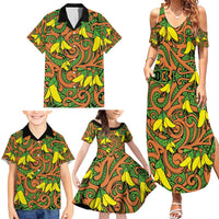 New Zealand Kowhai Flowers Family Matching Summer Maxi Dress and Hawaiian Shirt Maori Koru Pattern LT03 - Polynesian Pride