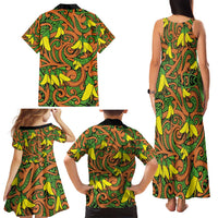 New Zealand Kowhai Flowers Family Matching Tank Maxi Dress and Hawaiian Shirt Maori Koru Pattern LT03 - Polynesian Pride