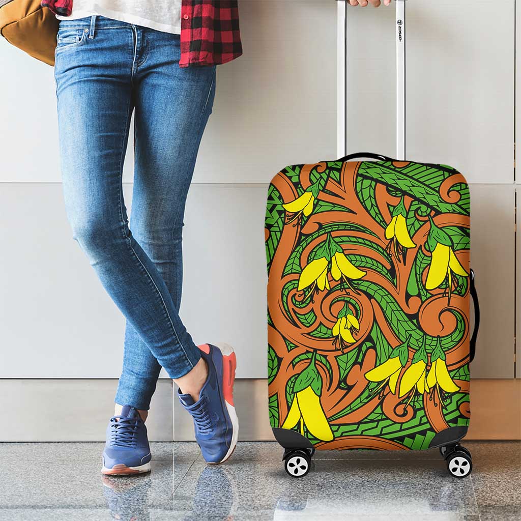 New Zealand Kowhai Flowers Luggage Cover Maori Koru Pattern