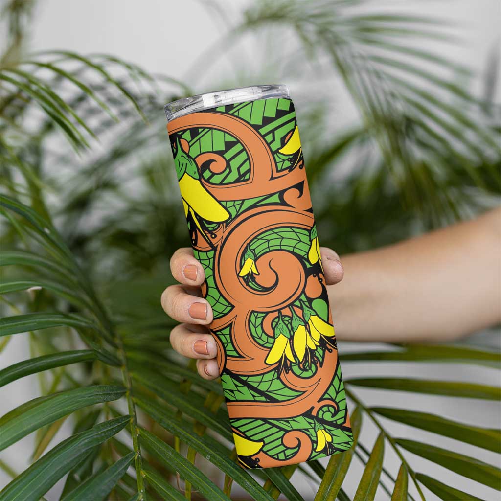 New Zealand Kowhai Flowers Skinny Tumbler Maori Koru Pattern