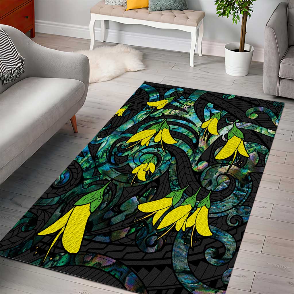 New Zealand Kowhai Flowers Area Rug Maori Koru Pattern With Paua Shell Style LT03 - Polynesian Pride