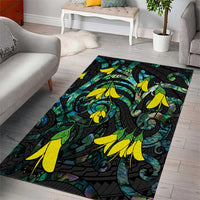 New Zealand Kowhai Flowers Area Rug Maori Koru Pattern With Paua Shell Style LT03 - Polynesian Pride