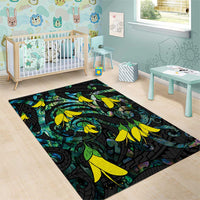 New Zealand Kowhai Flowers Area Rug Maori Koru Pattern With Paua Shell Style LT03 - Polynesian Pride
