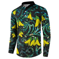New Zealand Kowhai Flowers Button Sweatshirt Maori Koru Pattern With Paua Shell Style